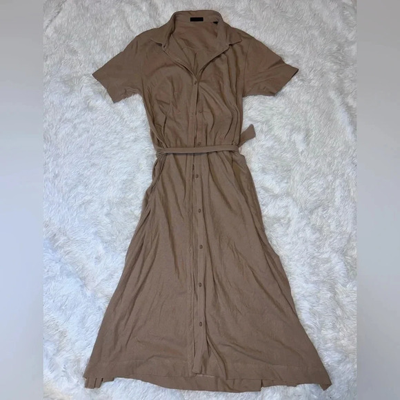 ATM Beige Dress size Small Midi Dress with Button Up Front - Picture 4 of 5